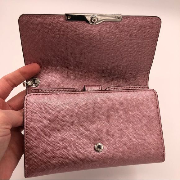 Henri Bendel West 57th Wristlet Wallet Metallic Pink Leather Wrist Strap - Picture 11 of 14